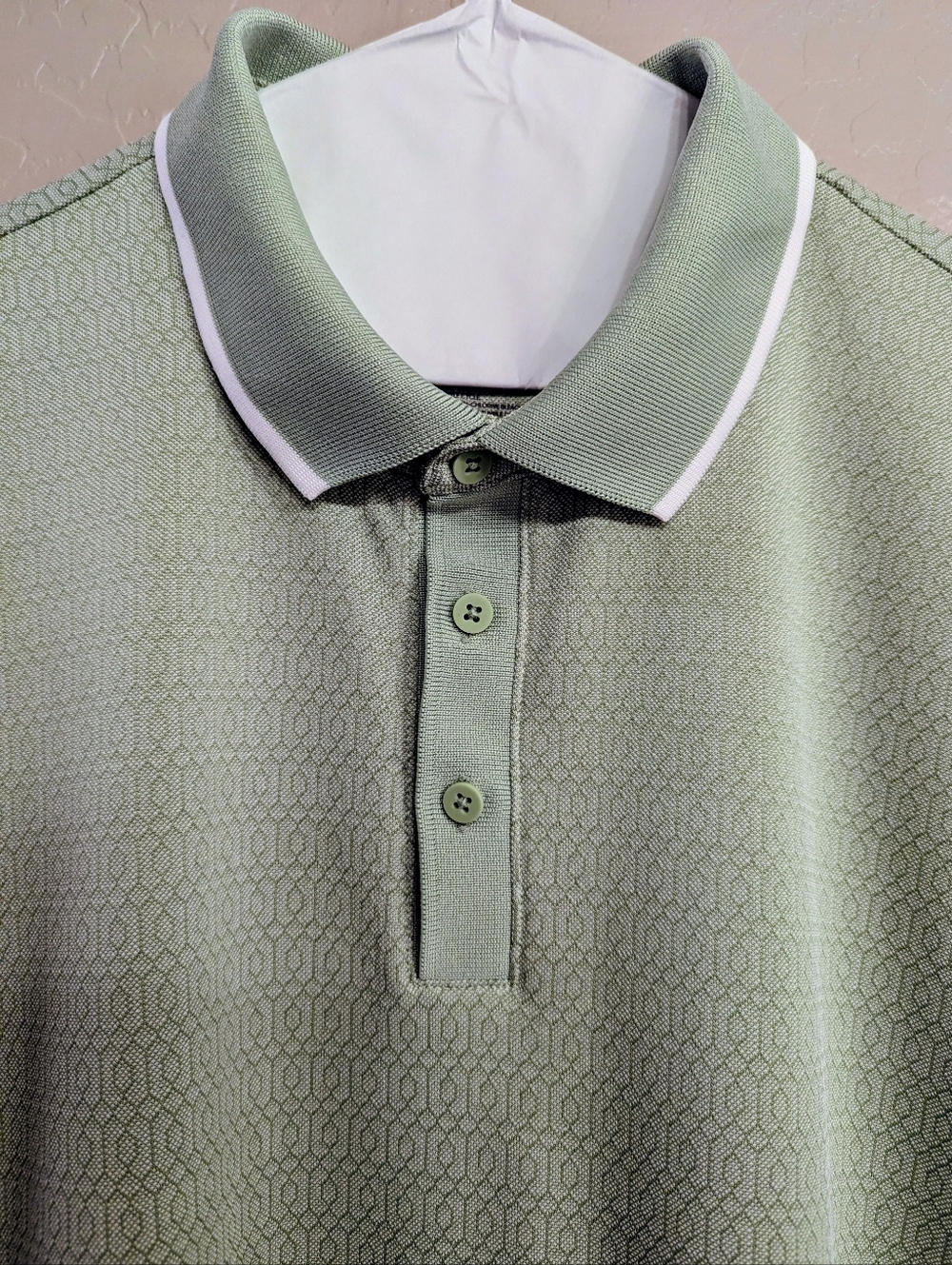 WORN ONCE Flx Men's Light Sage Green Polo Shirt with White Collar Trim LARGE
